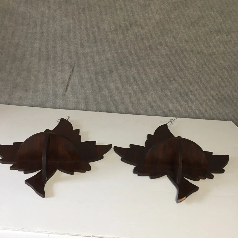 Vintage Handmade Wooden Maple Leaf Wall Floating Shelves - Brown Set of 2